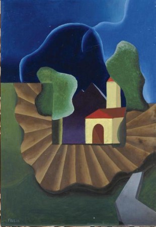 Louigi Filia paysage avec église et arbre 1931