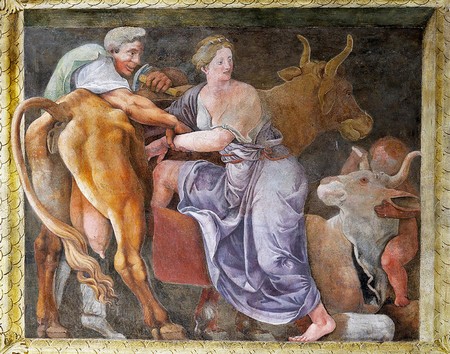 Giulio Romano, Dédale aide Pasiphaé à s'introduire dans la vache 1538