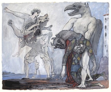 Pablo Picasso La dépouille du Minotaure en costume d'Arlequin, 1936