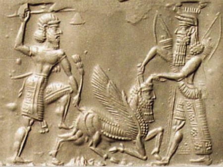 Gilgamesh et Enkidu terrassant le taureau céleste